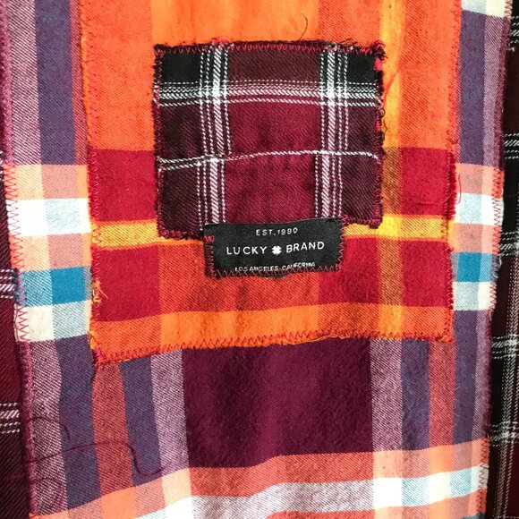 Upcycled Patchwork Hoodie, Size M: Magenta Boho Snap Front Jacket, Campus Grunge - Picture 16 of 17